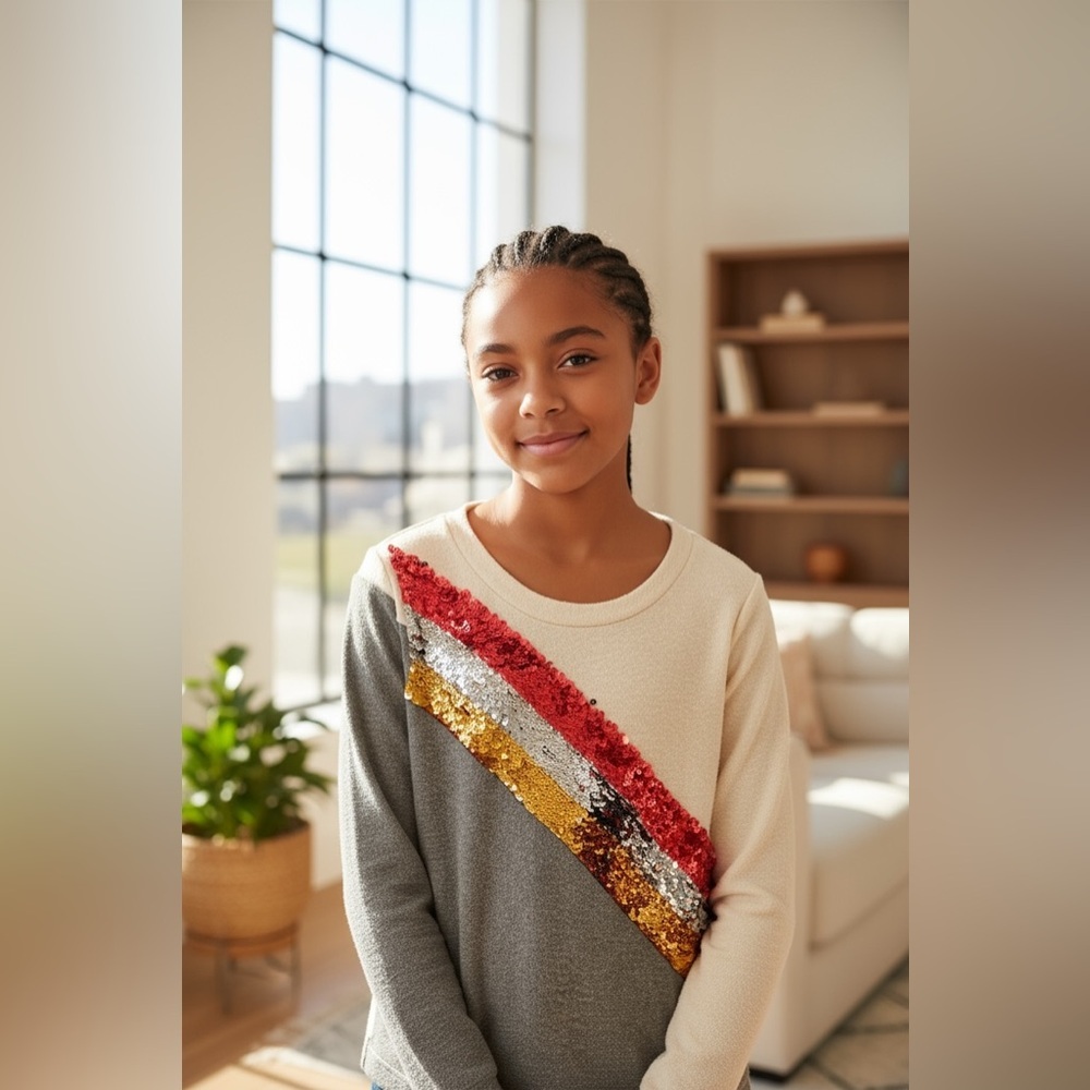 C&C California Gray and Gold Sequin Stripe Sweatshirt